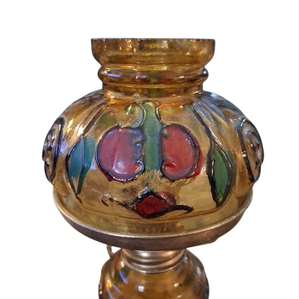 Vintage Sail Boat Brand Amber Glass Stained Glass Oil Lamp Hong Kong 7.5